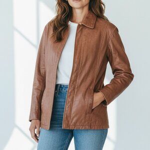 Vtg Danier Men’s Leather Brown 3/4 Coat (Fits Women’s L/XL) Lined Jacket Western